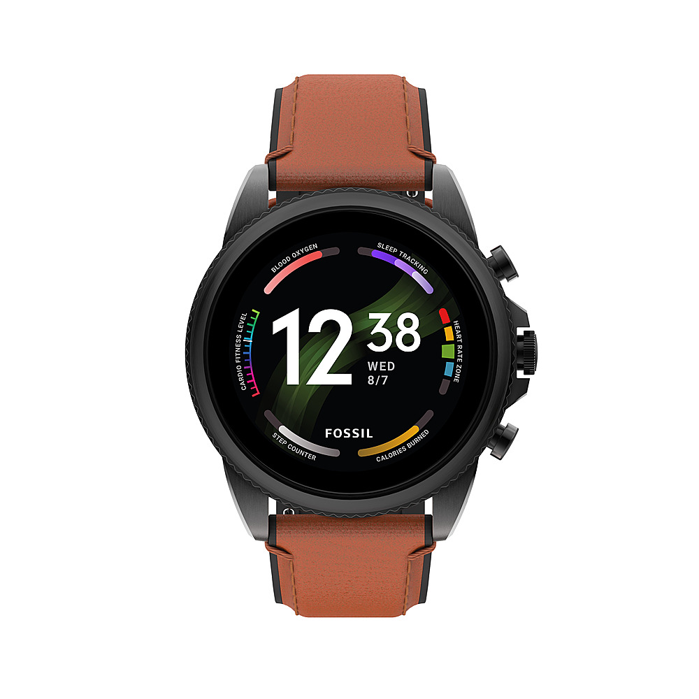 Fossil Gen 6 44m Smartwatch, Black Case, Brown Strap