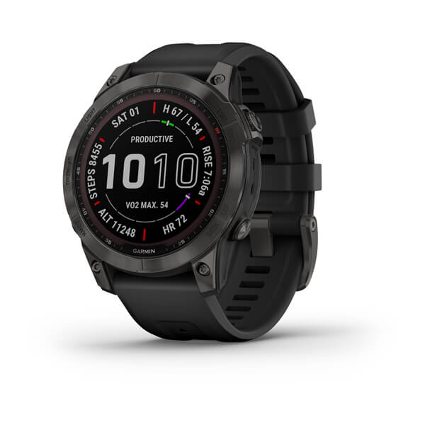 Garmin - Fenix 7 Sapphire Solar Edition, Adventure Bluetooth Touchscreen Smartwatch, Carbon Gray DLC Titanium with Black Band